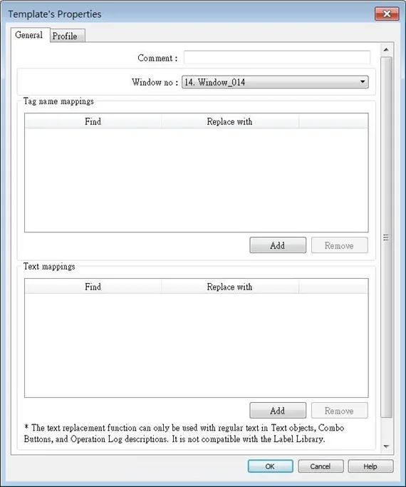 The Template object reduces repetitive project design steps by replacing object addresses or texts based on Template Window settings.