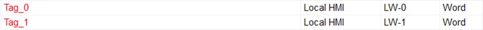 Two tags created in the Address Tag Library. Tags are named Tag_0 and Tag_1, respectively.