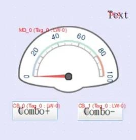 Window 13 with Meter Display, Combo buttons and text. Meter Display and combo buttons all correlate to our Tag_0 created earlier.