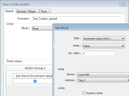 Adding a Combo Button, correlated to our Tag_0 for our template