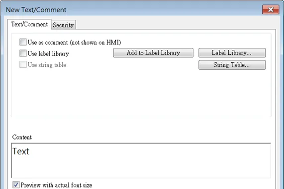 Creating a text object in the new window. The word "text" is what will be appearing.