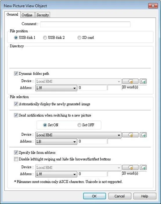 EBPro Picture View Object, general tab EBPro Picture View Object, General tab. This is the tab where the file / folder location of the image is defined.