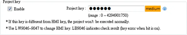 Project Key (also called HMI binding) is a setting which allows a project to only operate on the HMI to which it's downloaded.  It is enabled in the General tab of the EBPro System Parameters menu.