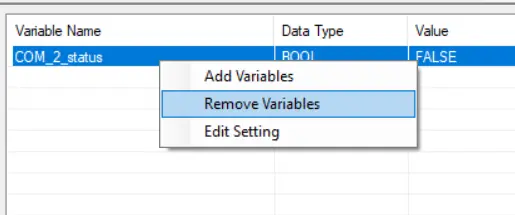 Selecting "Remove Variables" in the MAPware-7000 Data Window allows you to remove a variable from the Data Window.