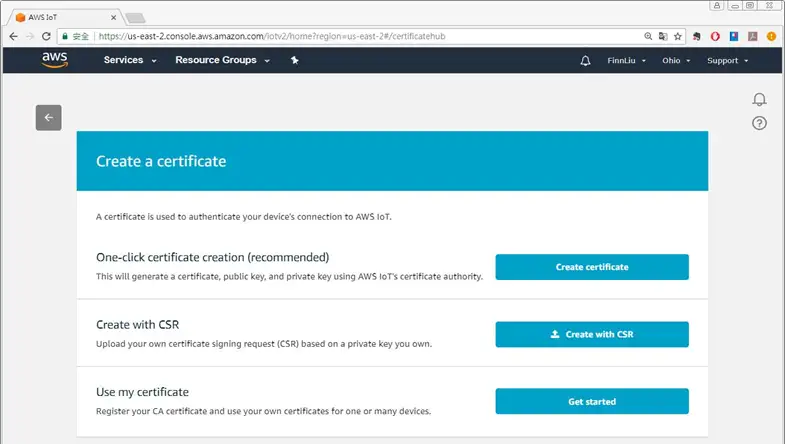 One-click certificate creation method. There are three options to create a certificate. In our example we will use the recommended method; the one-click certificate creation method.