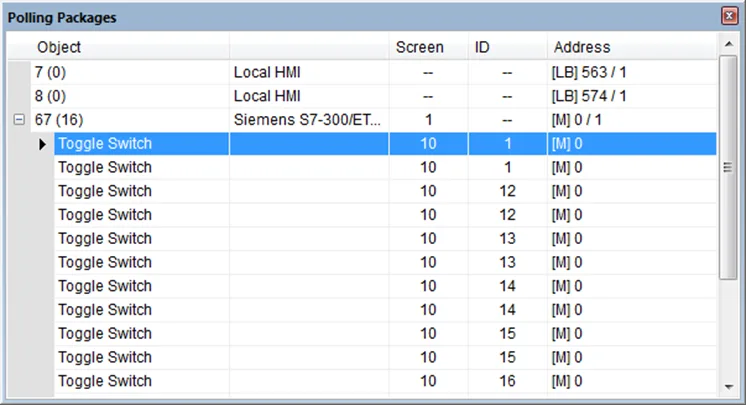 EasyDiagnoser dialog, Polling Packages section expanded When expanding a package ID containing multiple objects, then you can select one of the objects individually .
