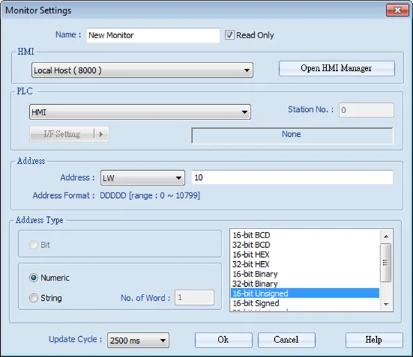 EasyWatch Monitor Configuration Settings EasyWatch Monitor Configuration settings dialog page. This is there the addresses that are chosen to monitor are configured.
