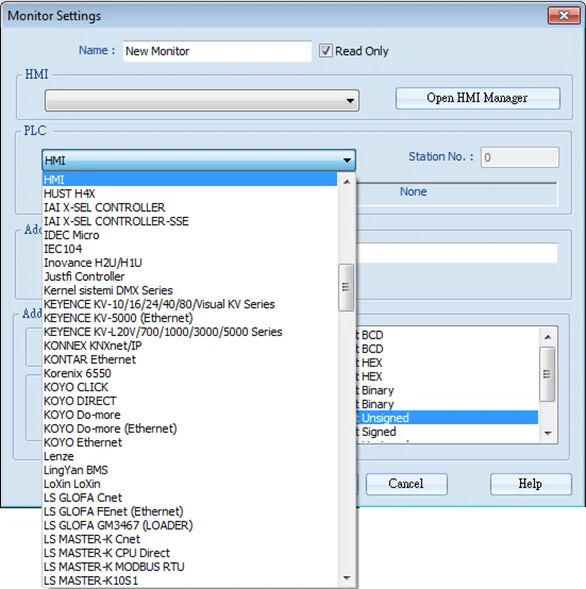 Select a target HMI or PLC Select a target HMI or PLC. If one HMI is selected, you can directly control the local HMI.