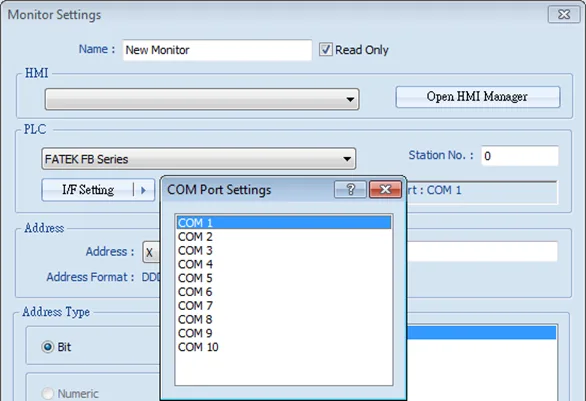 If one PLC is selected, click [I/F Setting] and select [Com Port] to choose a COM port.