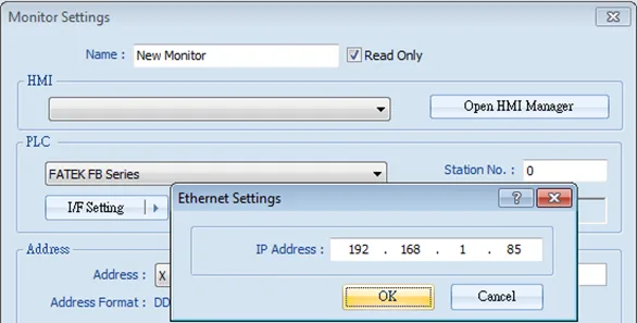 Or, click [I/F Setting] and select [Ethernet] to set the IP address.