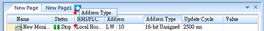 Repositioning column headers in an EasyWatch page Column headers can be repositioned if desired.
