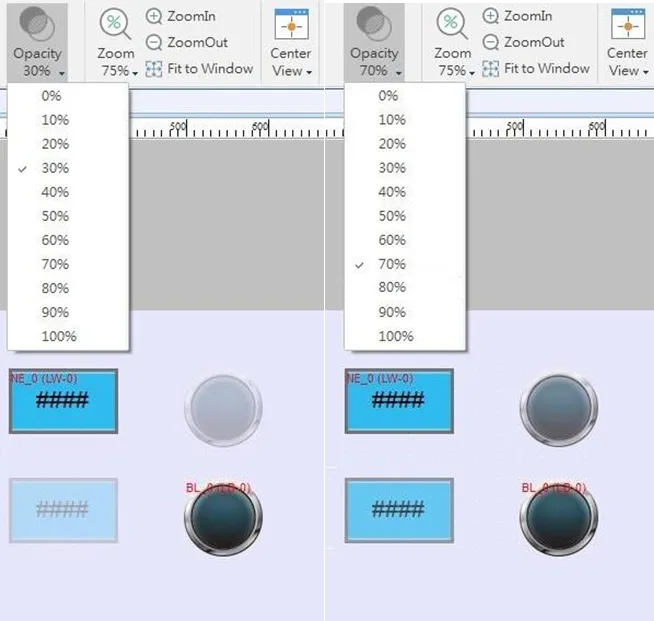 As shown, greater Opacity makes the objects in the relevant window more visible
