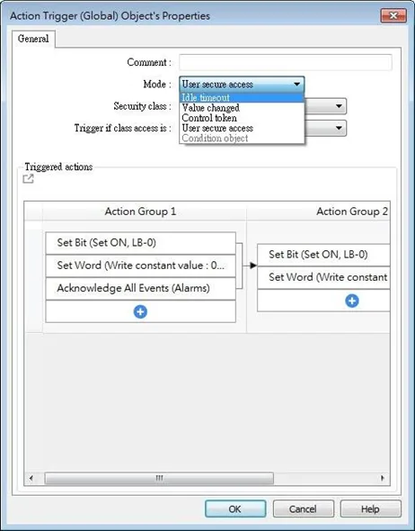 EBPro Global Action trigger Screenshot of the EBPro New Action trigger (Global) Object