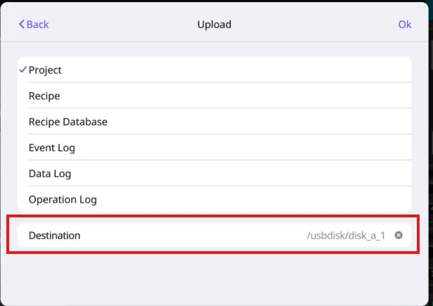 This is the file path of where the uploaded file is to be placed within the external device.