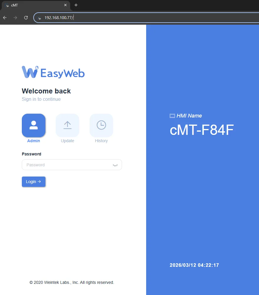 EasyWeb Project Download: Main EasyWeb window Screenshot of the main EasyWeb window for the cMT unit located at our sample IP address of 192.168.100.77