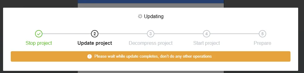 EasyWeb Project Download: Progress Bar Updating Project status bar. This will show the current status of the project update.