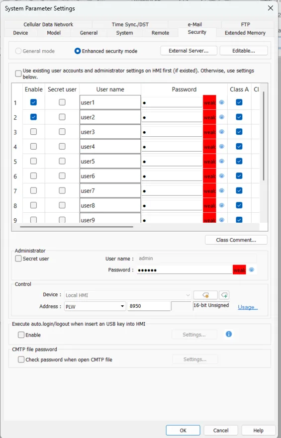 EBPro System Parameters Menu, Security Tab.  This is the heart of where user-based security if configured.  