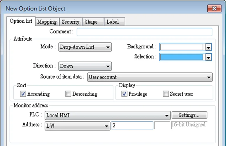 Configuring an Option List Object to display user account names and privileges.  This lets you choose from existing usernames instead of requiring the user to manually input their username for logging in.