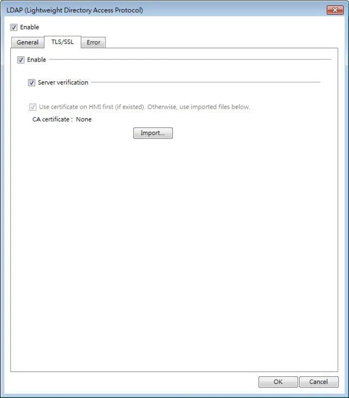 LDAP Server, TLS/SSL Tab.  This is where authentication and certificate requirements are configured.
