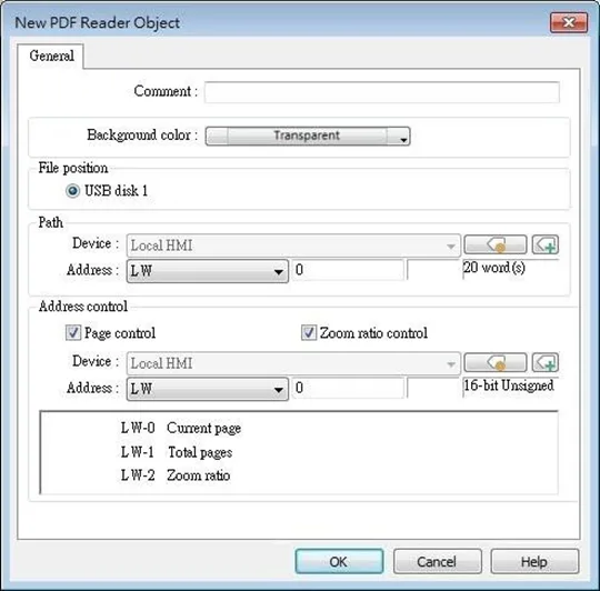 EBPro PDF Reader Object, general tab EBPro PDF Reader Object, General tab. This tab is where all the configuration of the PDF reader object is performed.