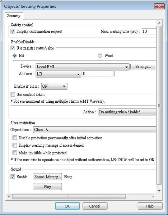 Selecting multiple objects in a group and then selecting [Security settings] in the right-click menu can open an Objects’ Security Properties window that allows users to change the security settings of all the selected objects at a time.