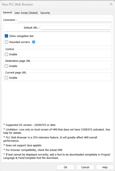 EBPro PLC Web Browser Object, general tab EBPro PLC Web Browser Object, General tab. The PLC Web Browser Object is located in the main Objects toolbar of EBPro.