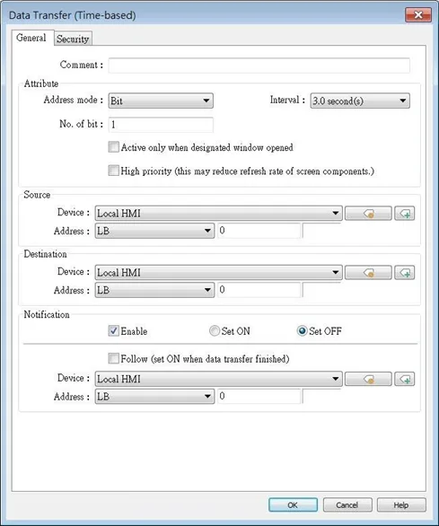 EBPro Time-Based Tata Transfer, General tab EBPro Time-Based Data Transfer, General tab