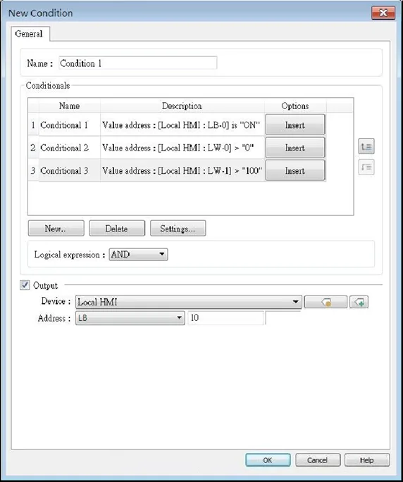 EBPro New Condition Object, General tab.  This is where the conditional object properties are defined.