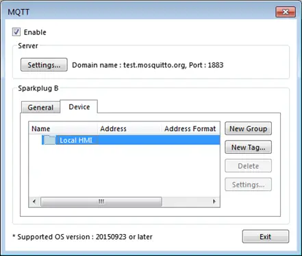 Sparkplug B Device tab Sparkplug B Device Tab settings. This is where we will add new groups or tags to the Sparkplug B payload.