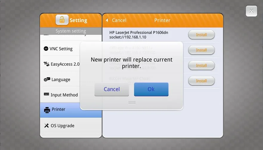 Only one printer can be installed at one time, so if there is already a printer installed, it will be replaced.