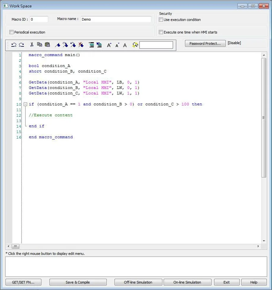 Macro example if-then statement.  This is the behaviour that  will be replicated in the conditional object.