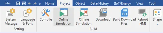 Online Simulation Option EBPro Project toolbar, with the Online Simulation button selected.