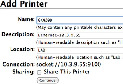 Enter the Printer Name., description and location. These fields should be fully filled out.