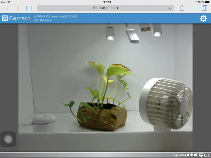 EBPro Web Streaming functionality This is a screenshot of an iPad browser window pointing to the HMI IP at 192.168.100.201, The HMI is displaying a feed from its connected USB camera.