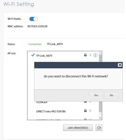 Switch access points by clicking the current and disconnecting If you want to switch Access Points, simply click on the current wireless connection and choose "yes" at the popup to disconnect from the currently active one.