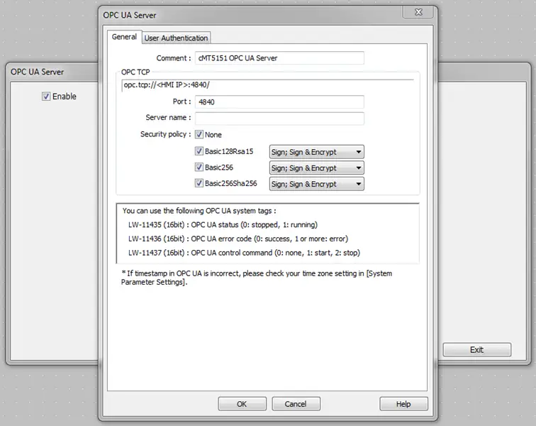 OPC UA Server Object OPC UA Server, General Tab. Enter a Name for the OPC UA Server in the Comment field.