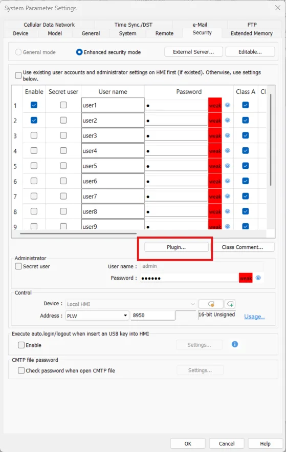 RFID configuration is from the Plugin button of the Security tab of the EBPro System Parameters Menu To configure RFID, click the 'Plugin' button of the System Parameter Menu Security Tab.