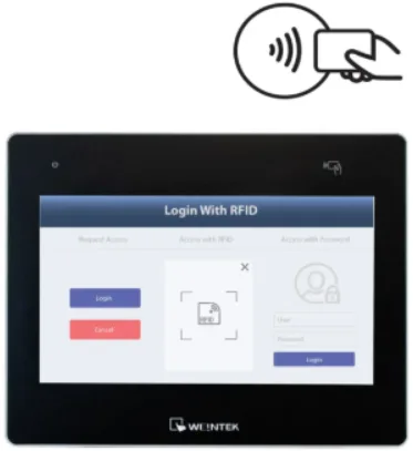 Some Maple units (like this cMT3102Xv2R) have RFID reading functionality built-in. Image of a Maple Systems cMT3102Xv2R unit, which features a built-in RFID reader in the top right portion of the unit's front bezel.