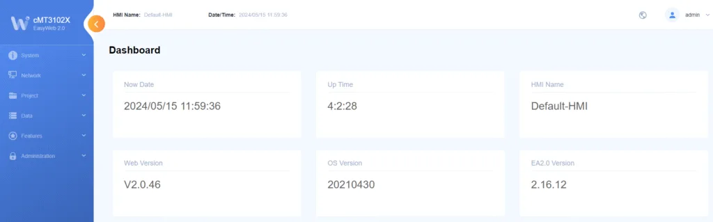 EasyWeb 2.0 Dashboard EasyWeb Dashboard. Left side column is the main navigational tabs, allowing you to change system settings, network settings, project settings, authentication and other configuration parameters