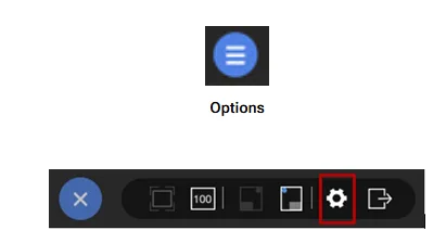 Webview screen icons Image of the WebView screen. To get back to the EasyWeb 2.0 system dashboard click on the options icon in the top right corner of the WebView screen, and click on the gear icon