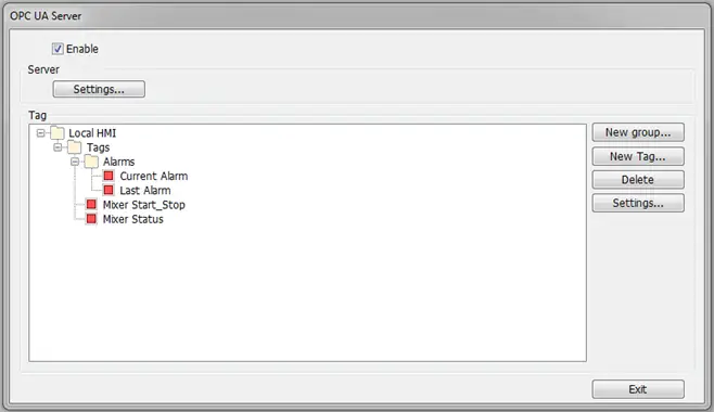 Display of tags, within and outside of the groups Showing the Group of Alarm tags as well as the two individual tags not part of a group