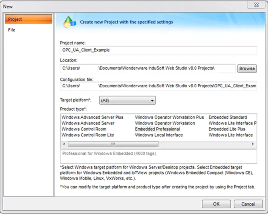 Create New Web Studio Project New Web Studio Project. We have named our project "OPC_UA_Client_Example"