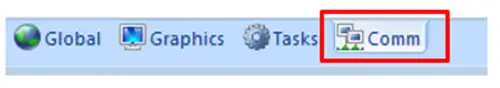 COMM tab of Project Explorer COMM Tab at the bottom of the Project Explorer Window. Click this to configure the OPC UA Client