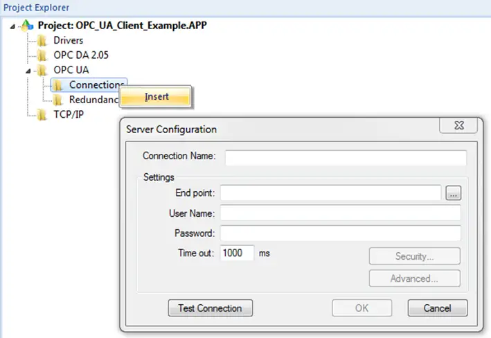 Insert New Connection Right-click the Connections folder and insert New Connection