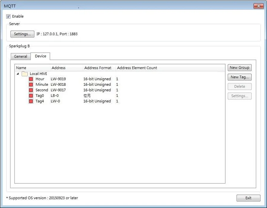 MQTT Object, sparkplug B Device tab MQTT Object, Sparkplug B section, Device tab. this is where tags are managed.