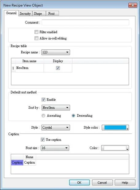 EBPro Recipe View Object, general tab EBPro Recipe View Object, general tab. Recipe View Objects show the items within a recipe in a table format.