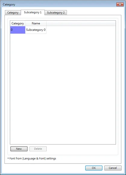 Category and subcategory tabs EBPro EBPro Category Tab of the Event Alarm Log. Allows for up to 256 total entries in each of up to 2 subcategories