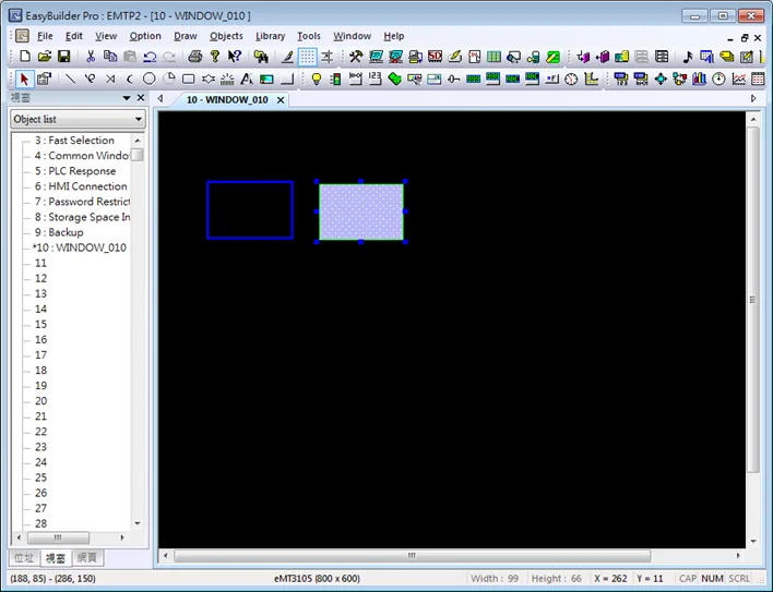 New Shape, Inner selected EBPro Editing Window with a frame and inner shapes created prior to importing into shape library. The Inner is selected