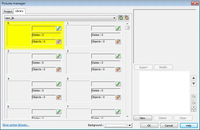 EBPro Picture Library, new empty library (new_lib) created