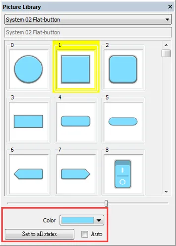 EBPro Picture Library inline, showing the ability to change colors of the image via the dropdown
